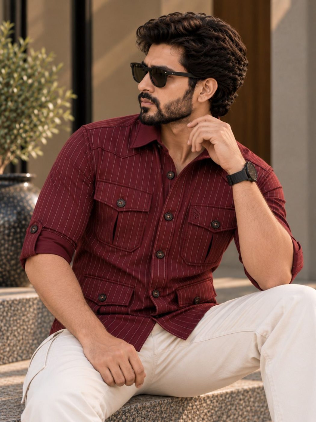 Burgundy Pinstripe Hunter Shirt, view 1