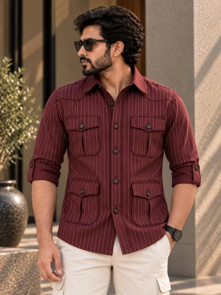 Bemount Burgundy Pinstripe Hunter Shirt, view 2