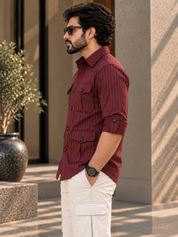 Bemount Burgundy Pinstripe Hunter Shirt, view 3