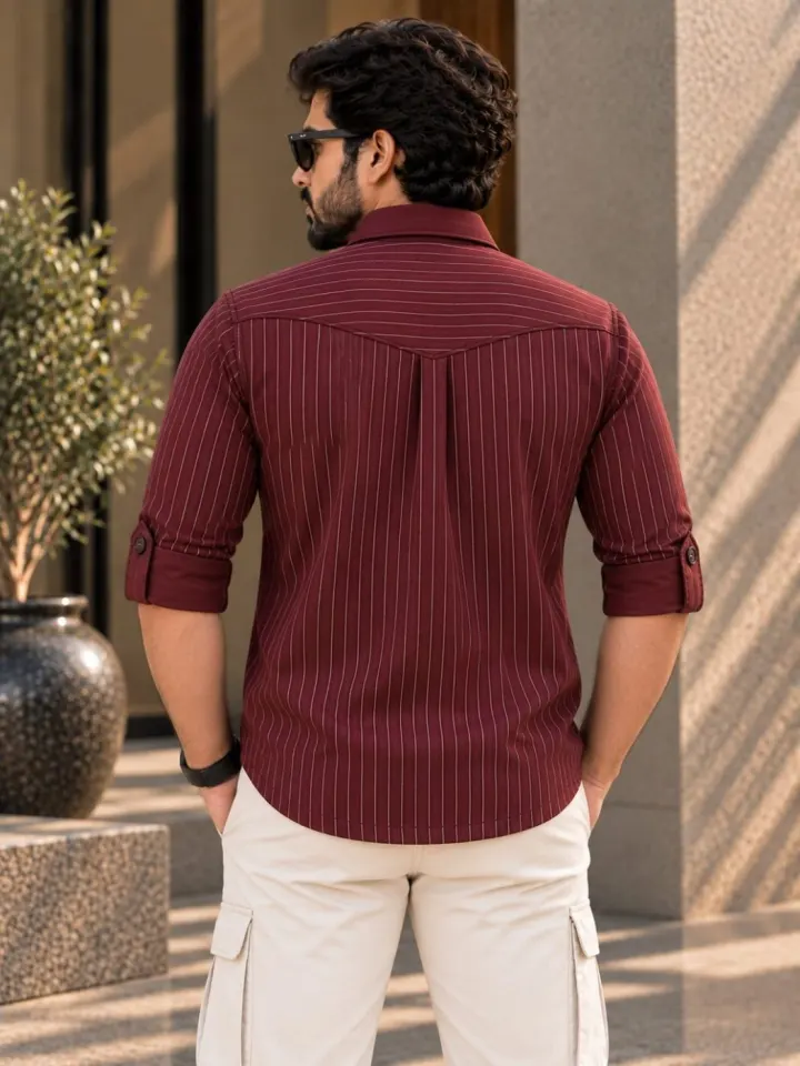 Bemount Burgundy Pinstripe Hunter Shirt, view 4