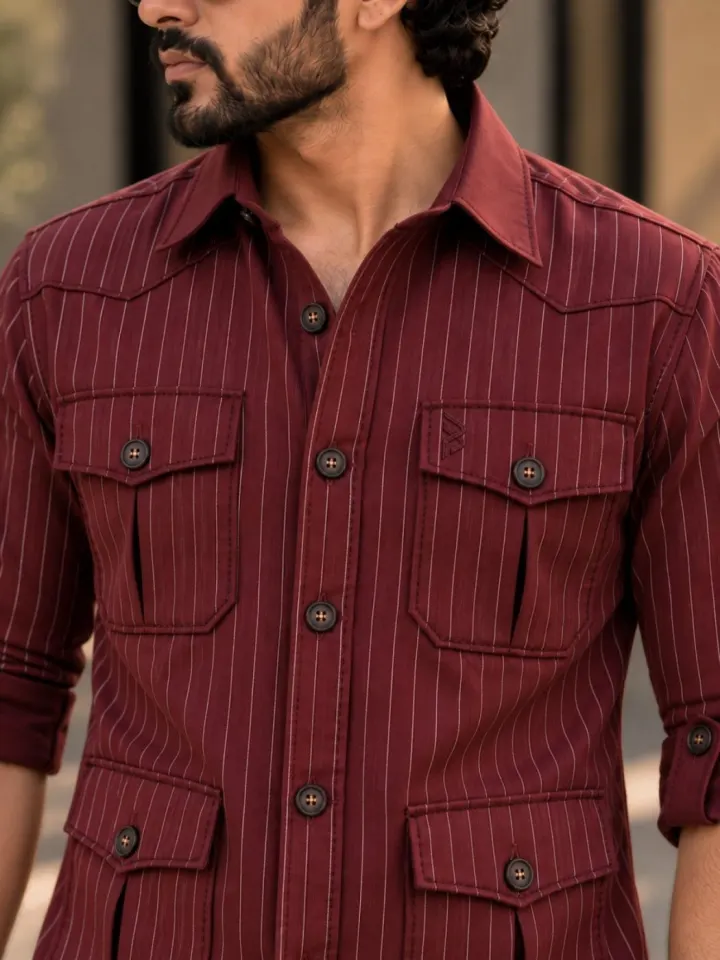 Bemount Burgundy Pinstripe Hunter Shirt, view 5
