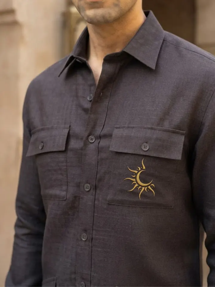 Bemount Rajputana Slate Linen Hunter Shirt, view 1