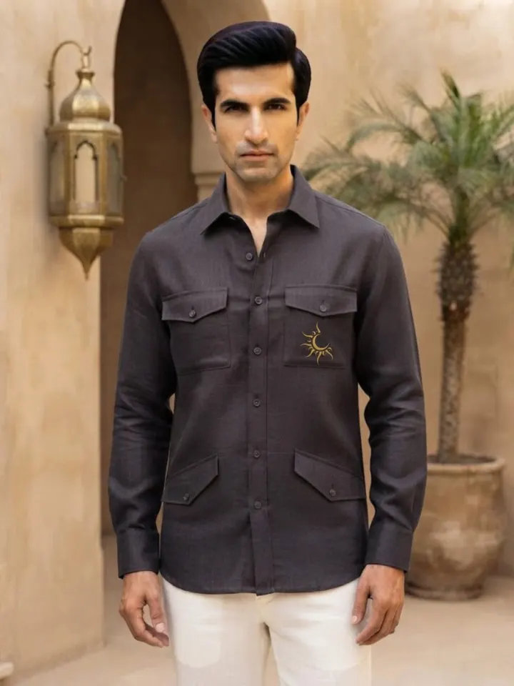 Bemount Rajputana Slate Linen Hunter Shirt, view 2