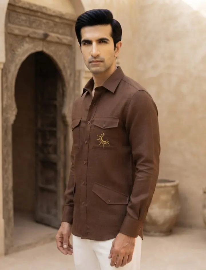 Bemount Rajputana Tobacco Linen Hunter Shirt, view 1