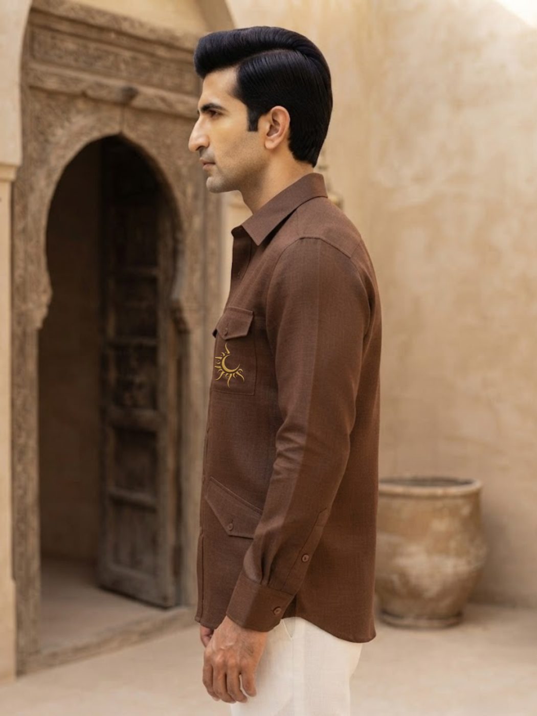 Rajputana Tobacco Linen Hunter Shirt, view 3