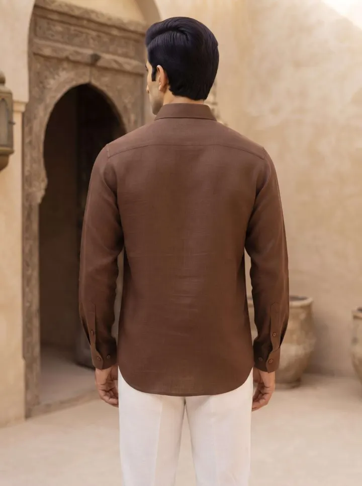 Bemount Rajputana Tobacco Linen Hunter Shirt, view 4