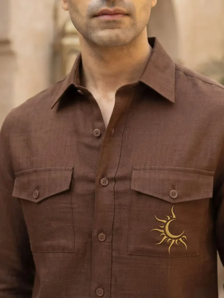 Bemount Rajputana Tobacco Linen Hunter Shirt, view 5