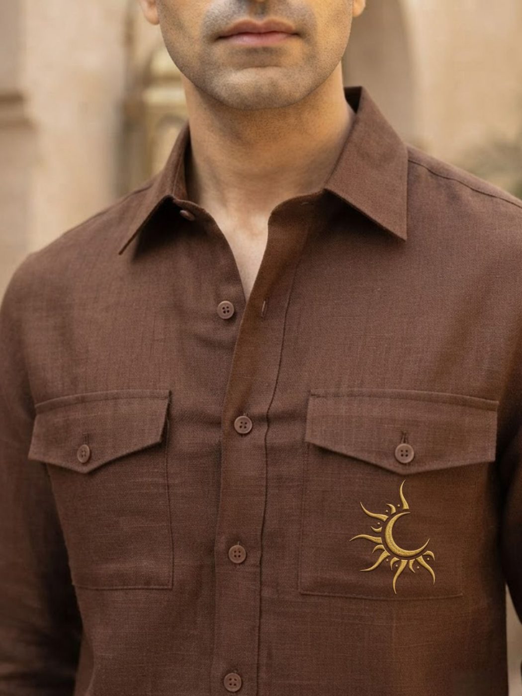 Rajputana Tobacco Linen Hunter Shirt, view 5