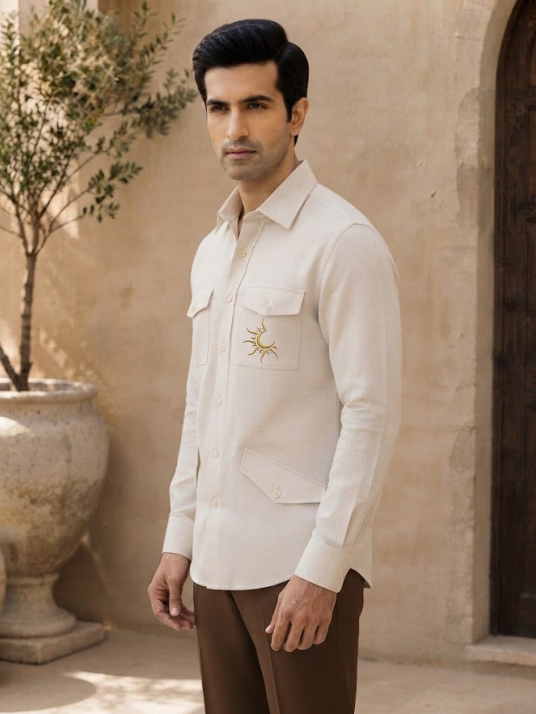 Rajputana White Linen Hunter Shirt, view 1