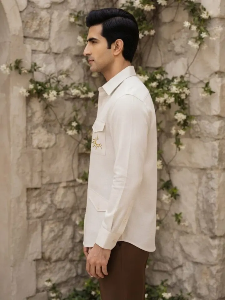 Bemount Rajputana White Linen Hunter Shirt, view 3