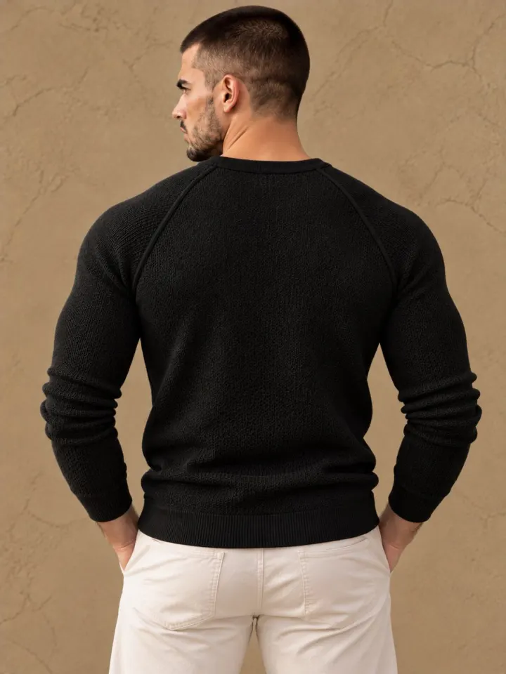 Bemount Bemount Black Birdseye Raglan Henley, view 4