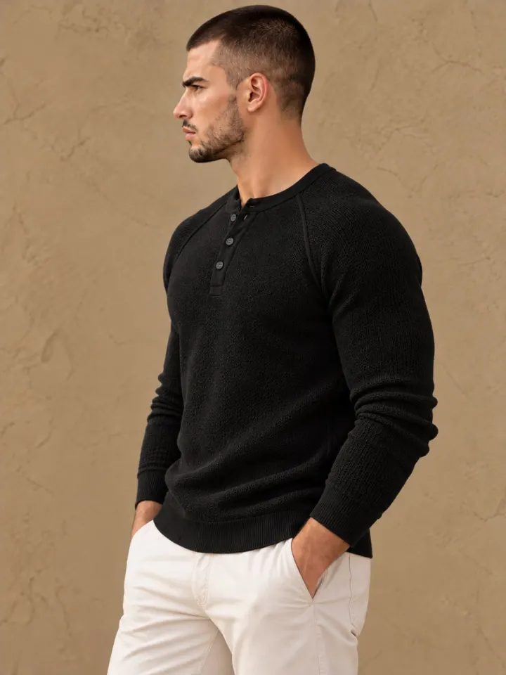 Bemount Bemount Black Birdseye Raglan Henley, view 5