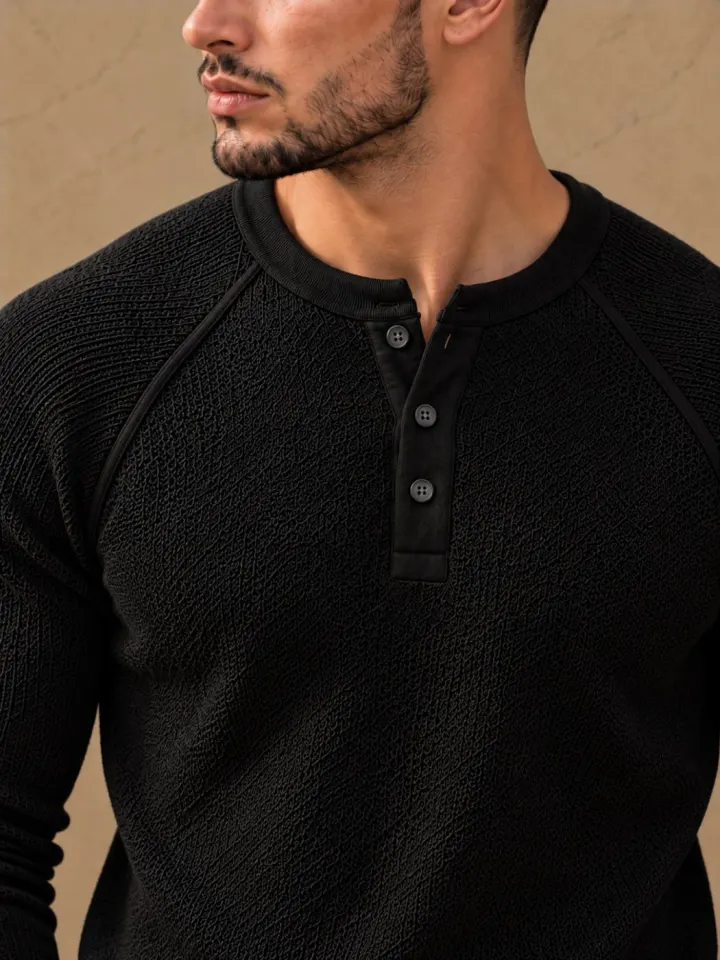 Bemount Bemount Black Birdseye Raglan Henley, view 6