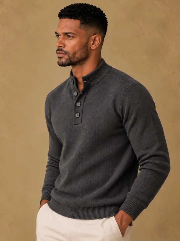 Bemount Bemount Charcoal Grey Contemporary Henley, front view