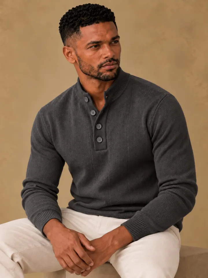 Bemount Bemount Charcoal Grey Contemporary Henley, view 3