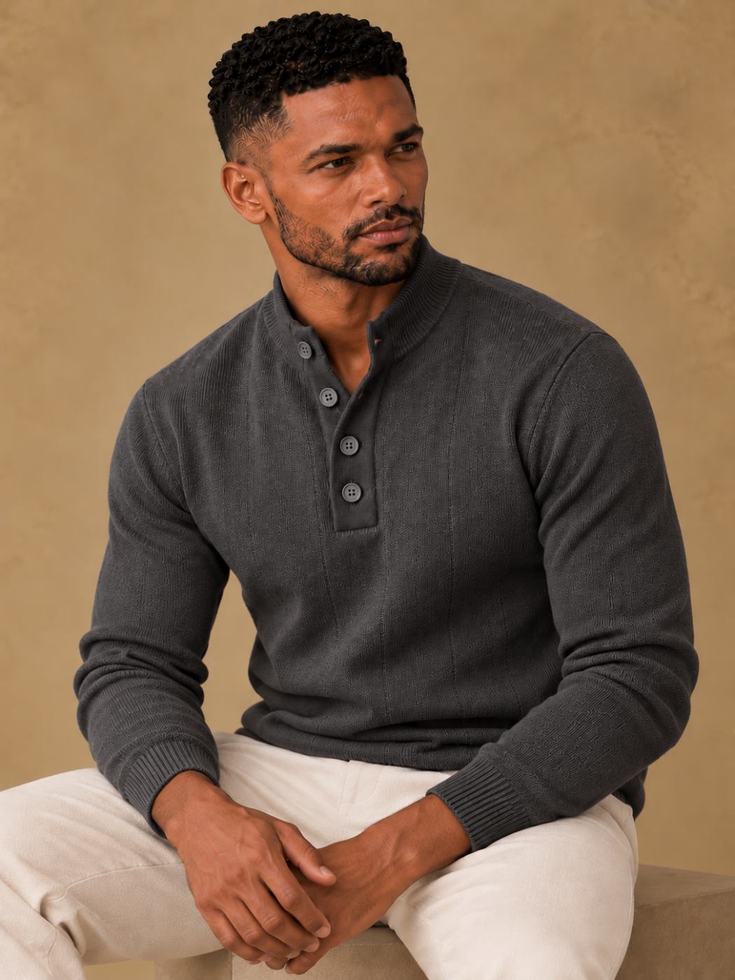Bemount Bemount Charcoal Grey Contemporary Henley, view 3
