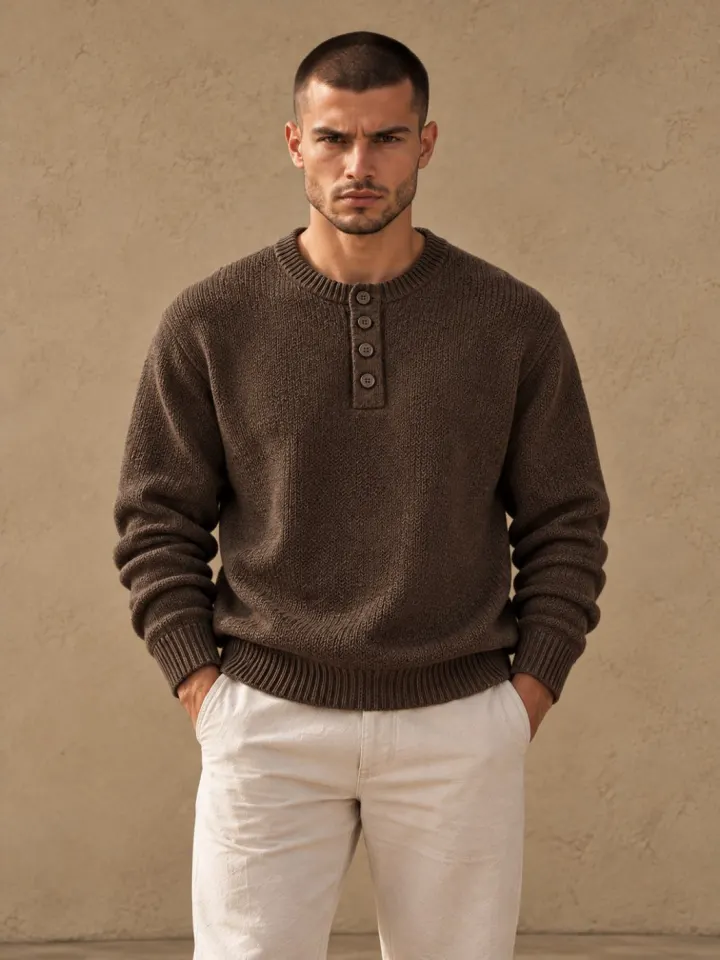 Bemount Bemount Dark Mocha Brown Soft Luxe Henley, front view