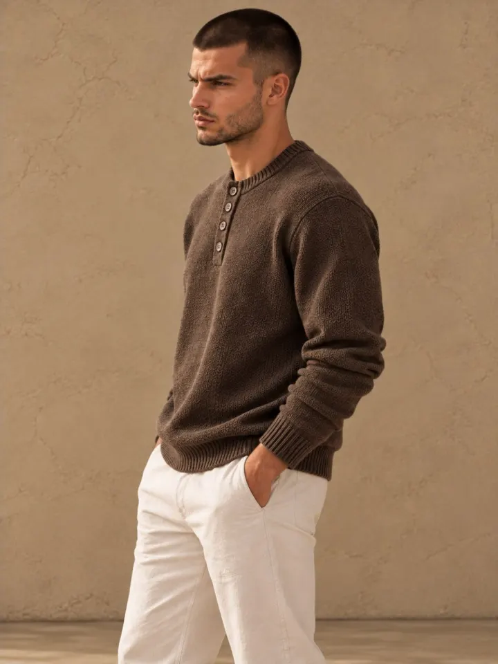 Bemount Bemount Dark Mocha Brown Soft Luxe Henley, view 3