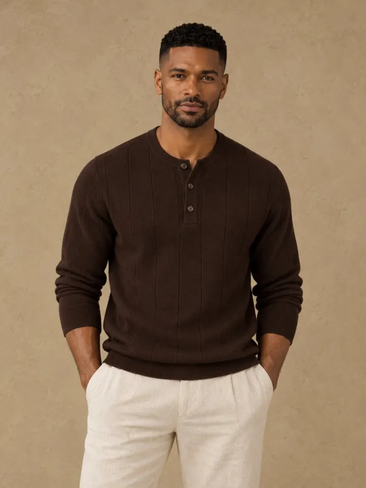 Bemount Bemount Deep Chocolate Core Henley, front view