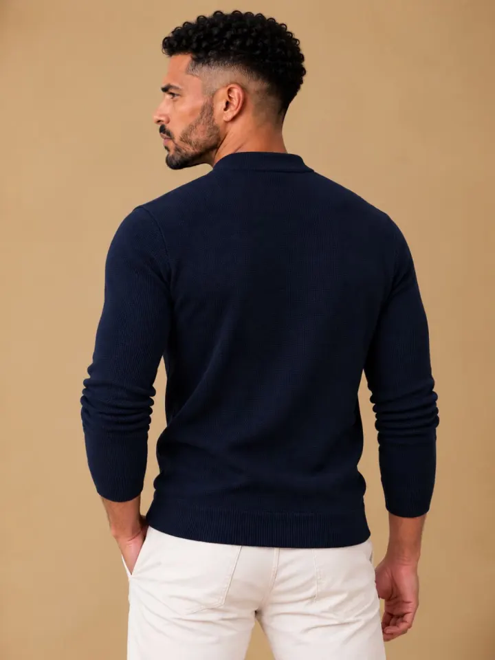 Bemount Bemount Midnight Navy Structured Band-Collar Henley, view 3