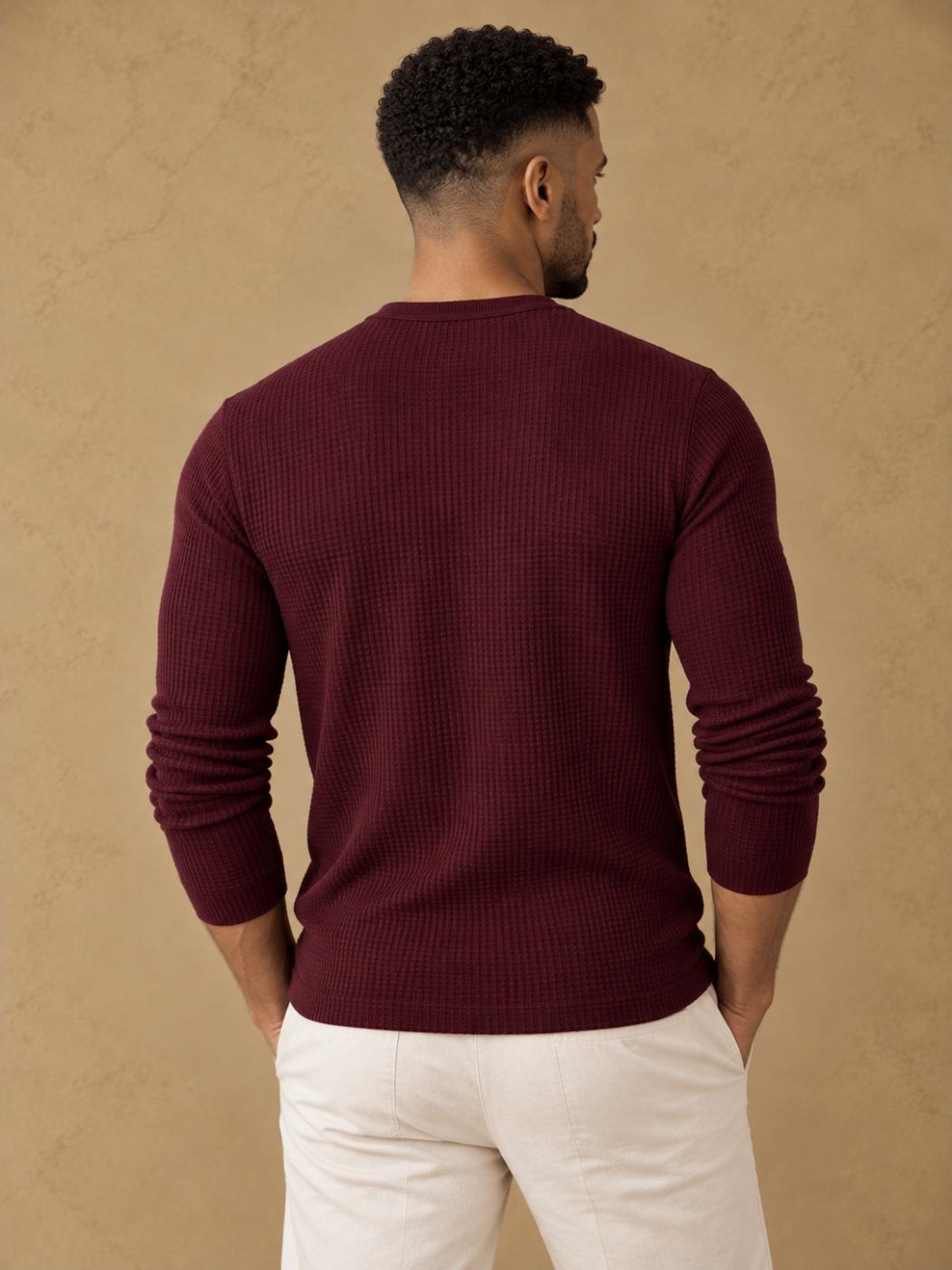 Bemount Bemount Oxblood Burgundy Classic Textured Knit Henley, view 4