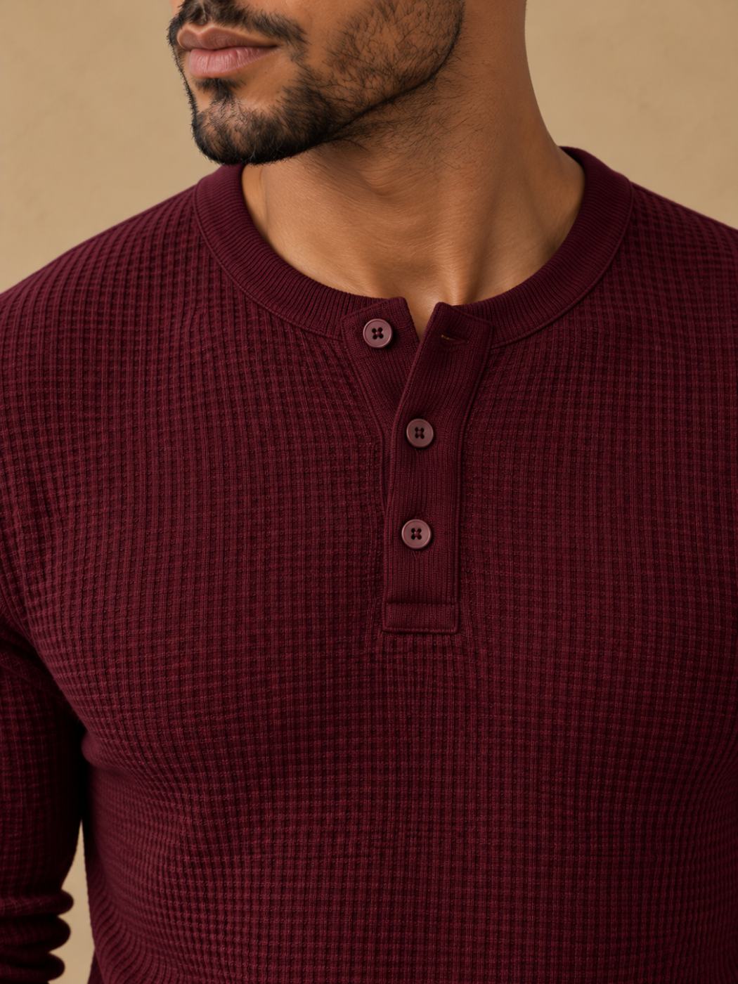 Bemount Bemount Oxblood Burgundy Classic Textured Knit Henley, view 6