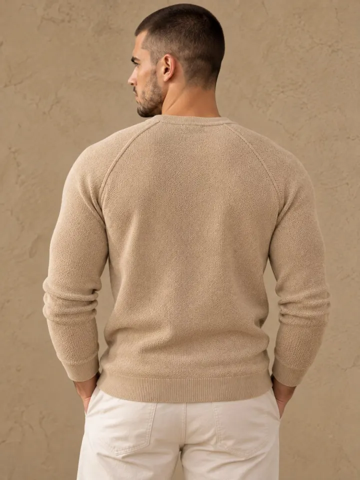 Bemount Bemount Sand Beige Birdseye Raglan Henley, view 3