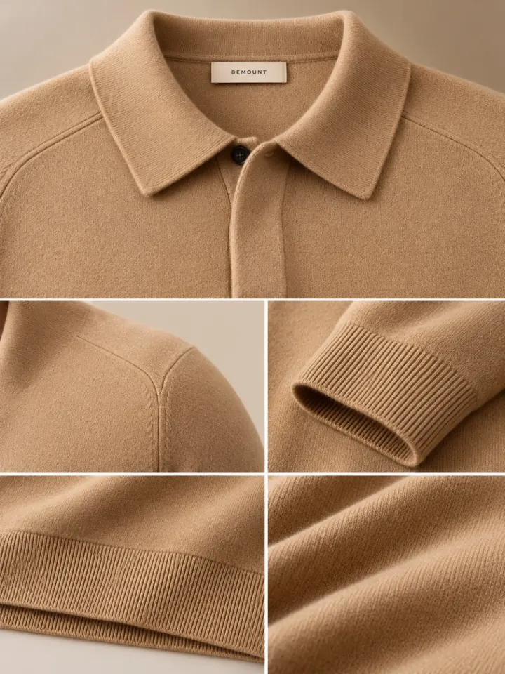Bemount Bemount Camel Cashmere Fine-Gauge One-Button Polo, view 5