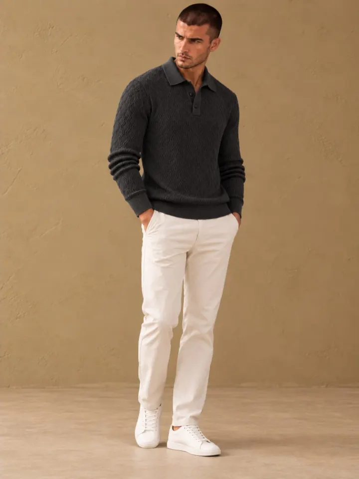 Bemount Bemount Charcoal Sculpted Wave Texture Knit Polo, view 4
