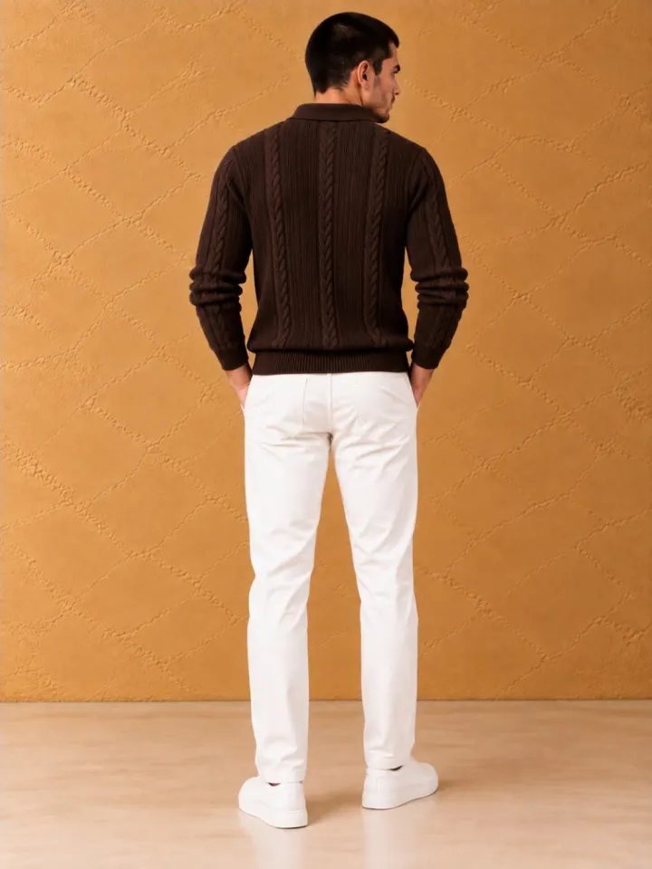 Bemount Bemount Dark Chocolate Cable-Knit Polo, view 3