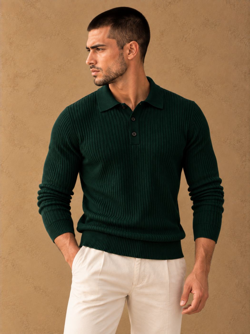 Bemount Bemount Dark Green Signature Ribbed Knit Polo, view 2