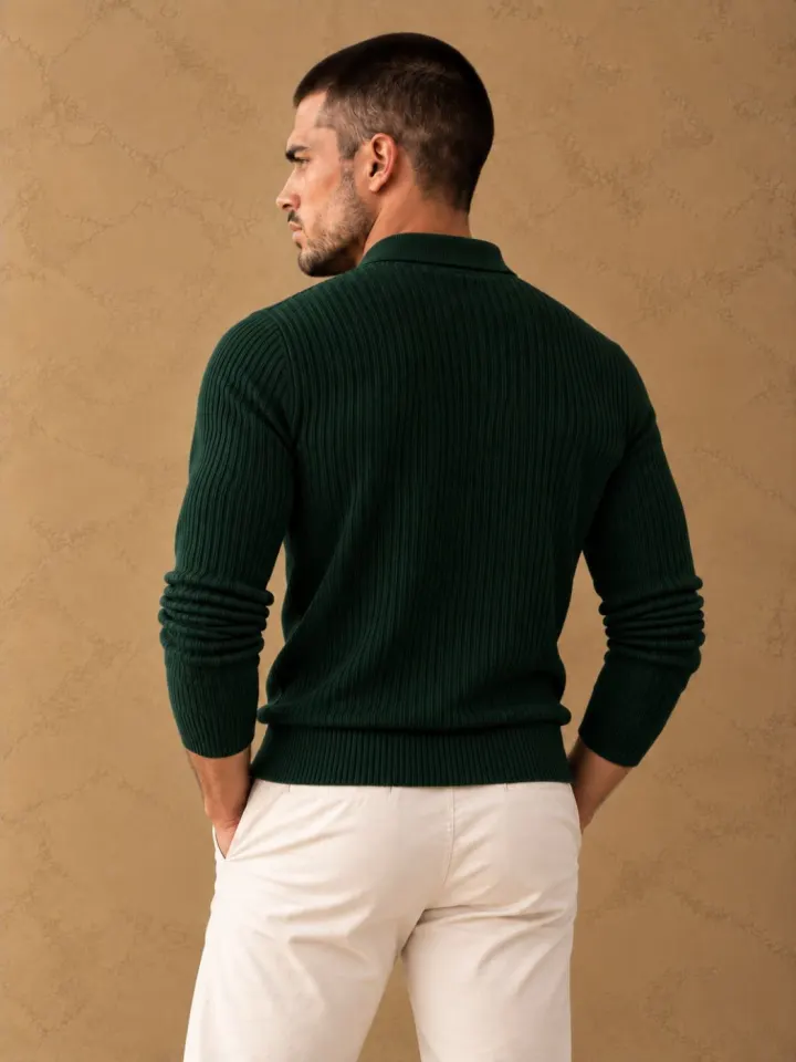 Bemount Bemount Dark Green Signature Ribbed Knit Polo, view 4
