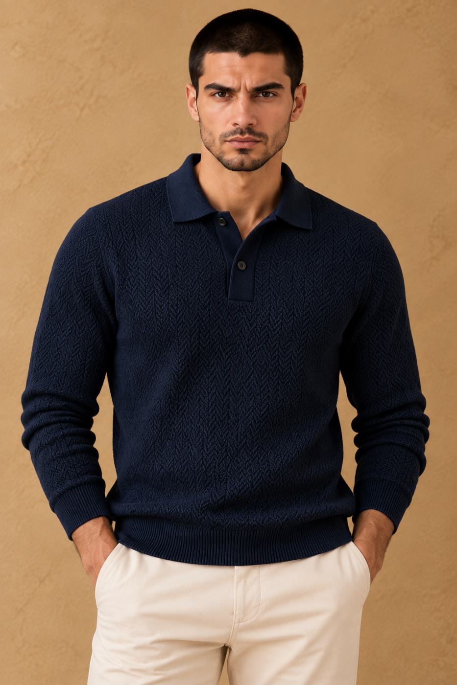 Bemount Deep Navy Textured Polo
