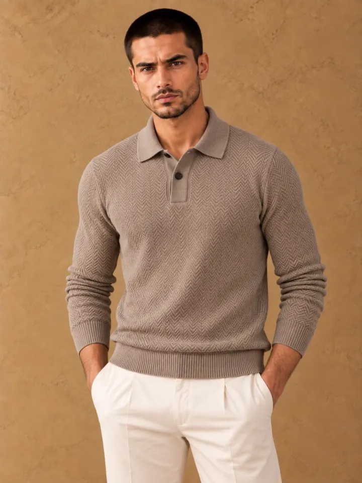 Bemount Bemount Mushroom Textured Polo, front view