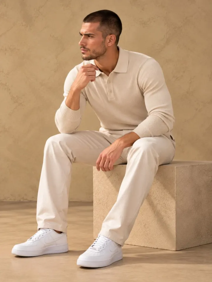 Bemount Bemount Oatmeal Essential Fine-Gauge Knit Polo, view 2