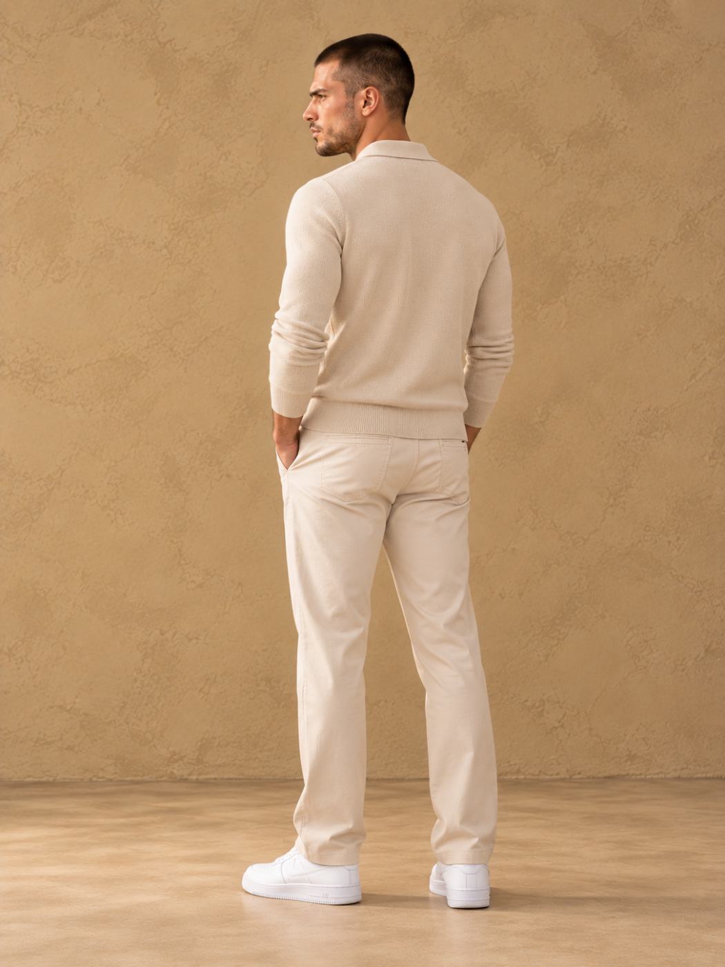 Bemount Bemount Oatmeal Essential Fine-Gauge Knit Polo, view 3