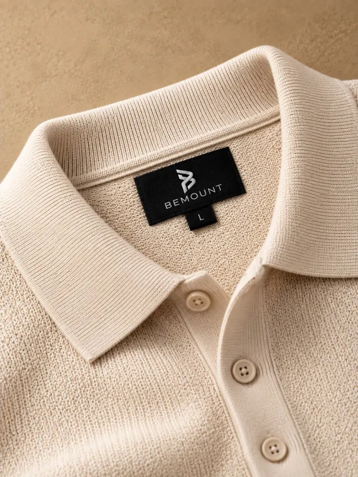 Bemount Bemount Oatmeal Essential Fine-Gauge Knit Polo, view 6