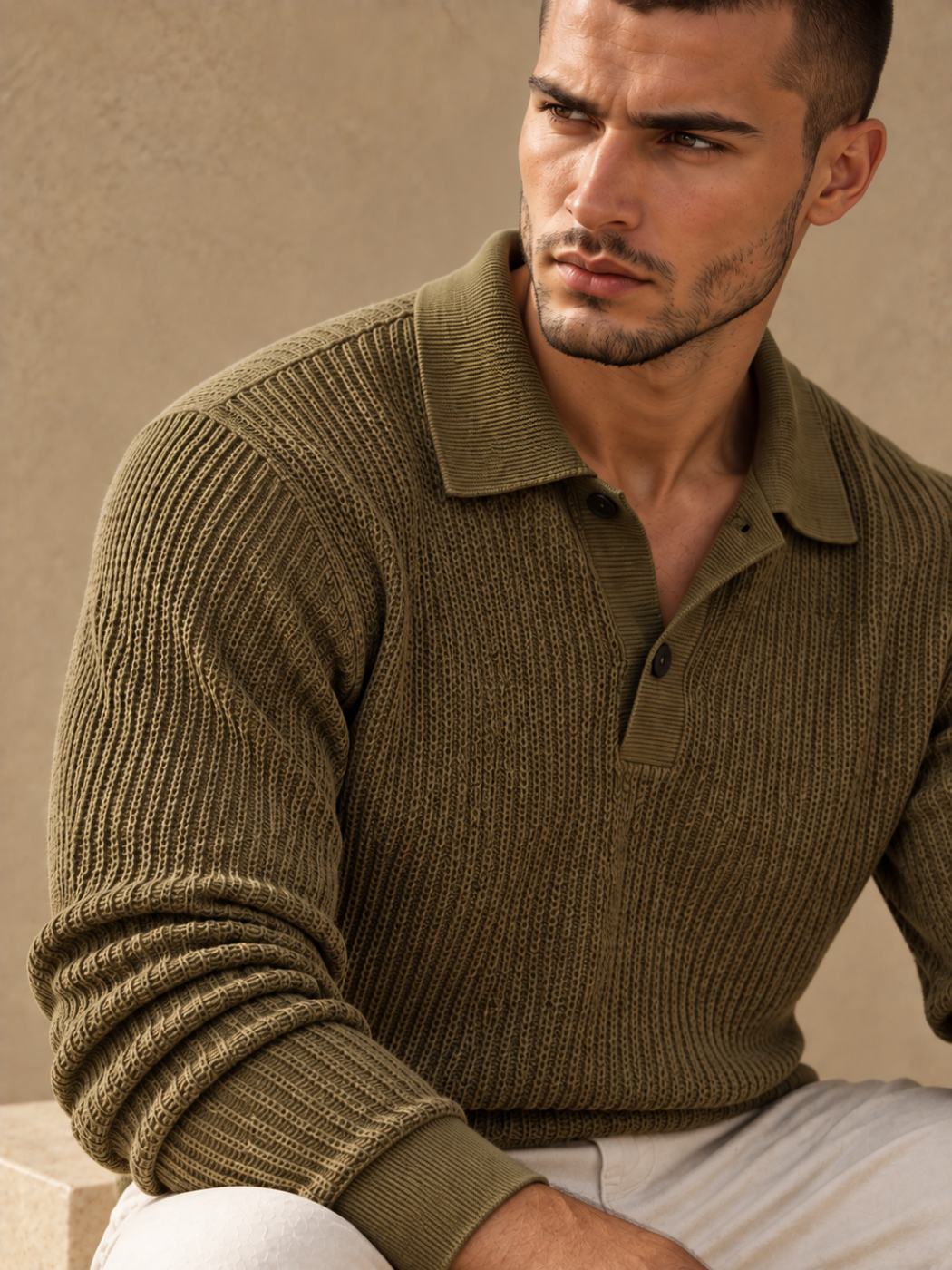 Bemount Bemount Olive Fine Texture Knit Polo, view 6