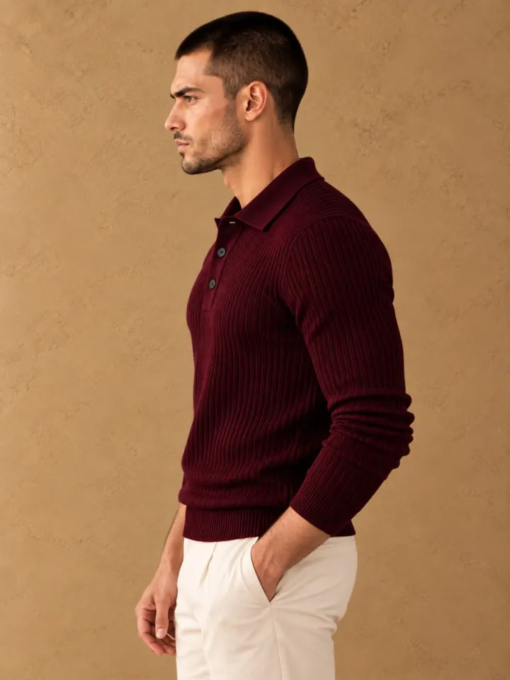 Bemount Bemount Oxblood Signature Ribbed Knit Polo, view 2