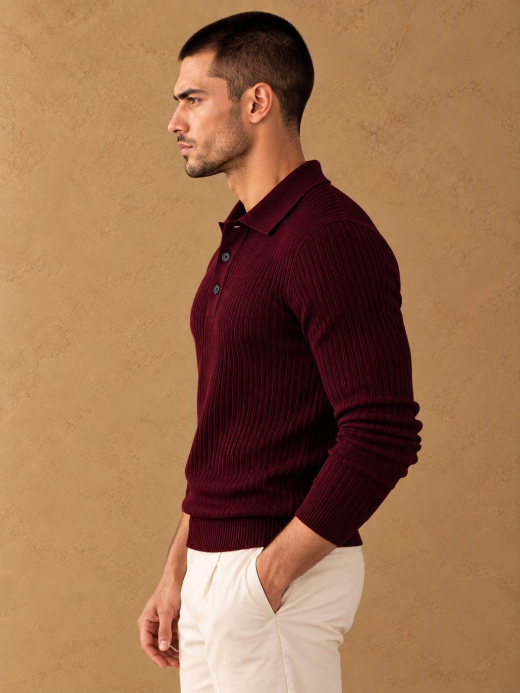 Bemount Bemount Oxblood Signature Ribbed Knit Polo, view 2