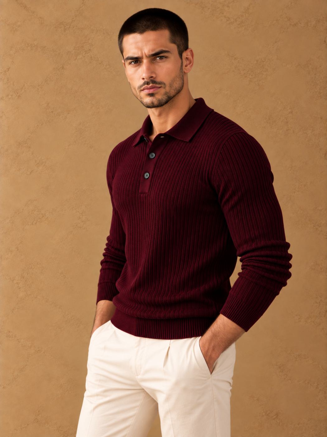 Bemount Bemount Oxblood Signature Ribbed Knit Polo, view 4