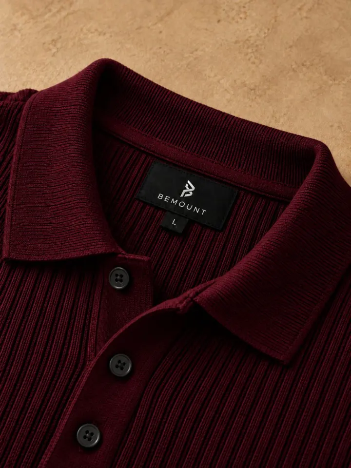 Bemount Bemount Oxblood Signature Ribbed Knit Polo, view 6