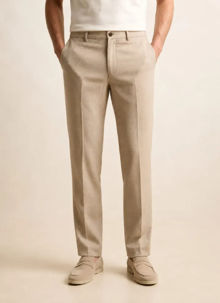 Bemount Amalfi Linen Trouser, Natural Flax, front view in Natural Flax