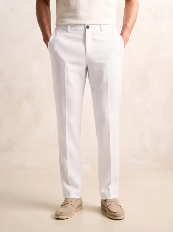Capri Linen Trouser, Optic White, front view in Optic White
