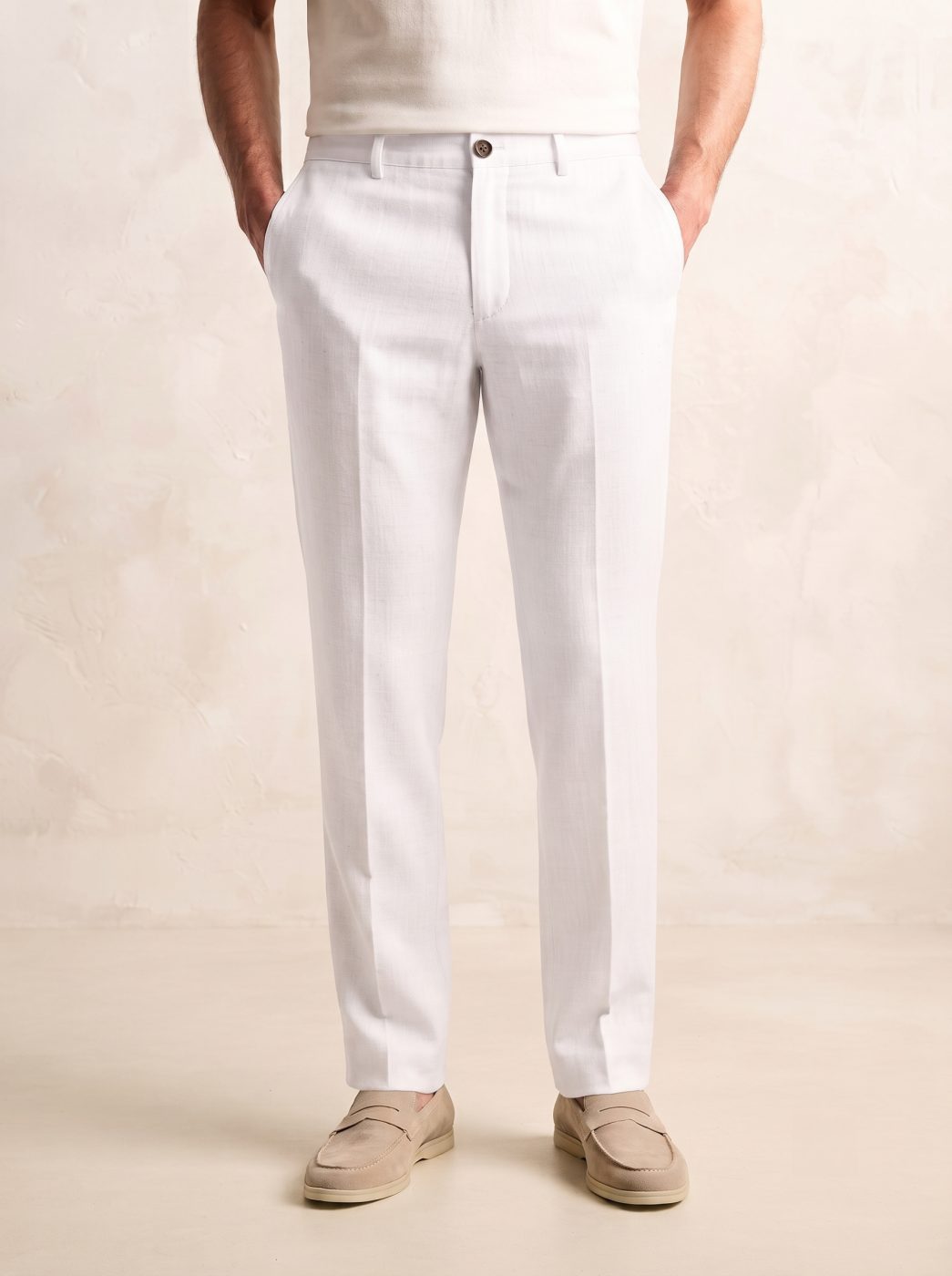 Capri Linen Trouser, Optic White, front view in Optic White
