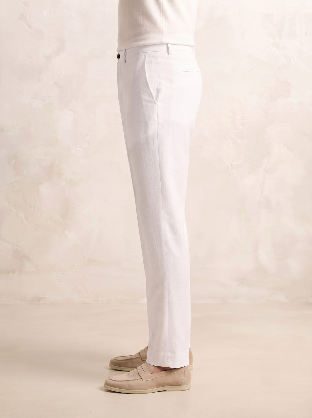Capri Linen Trouser, Optic White, side view in Optic White