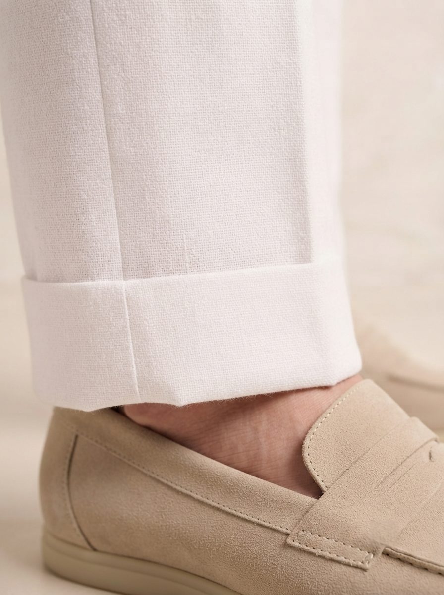 Capri Linen Trouser, Optic White, hem view in Optic White