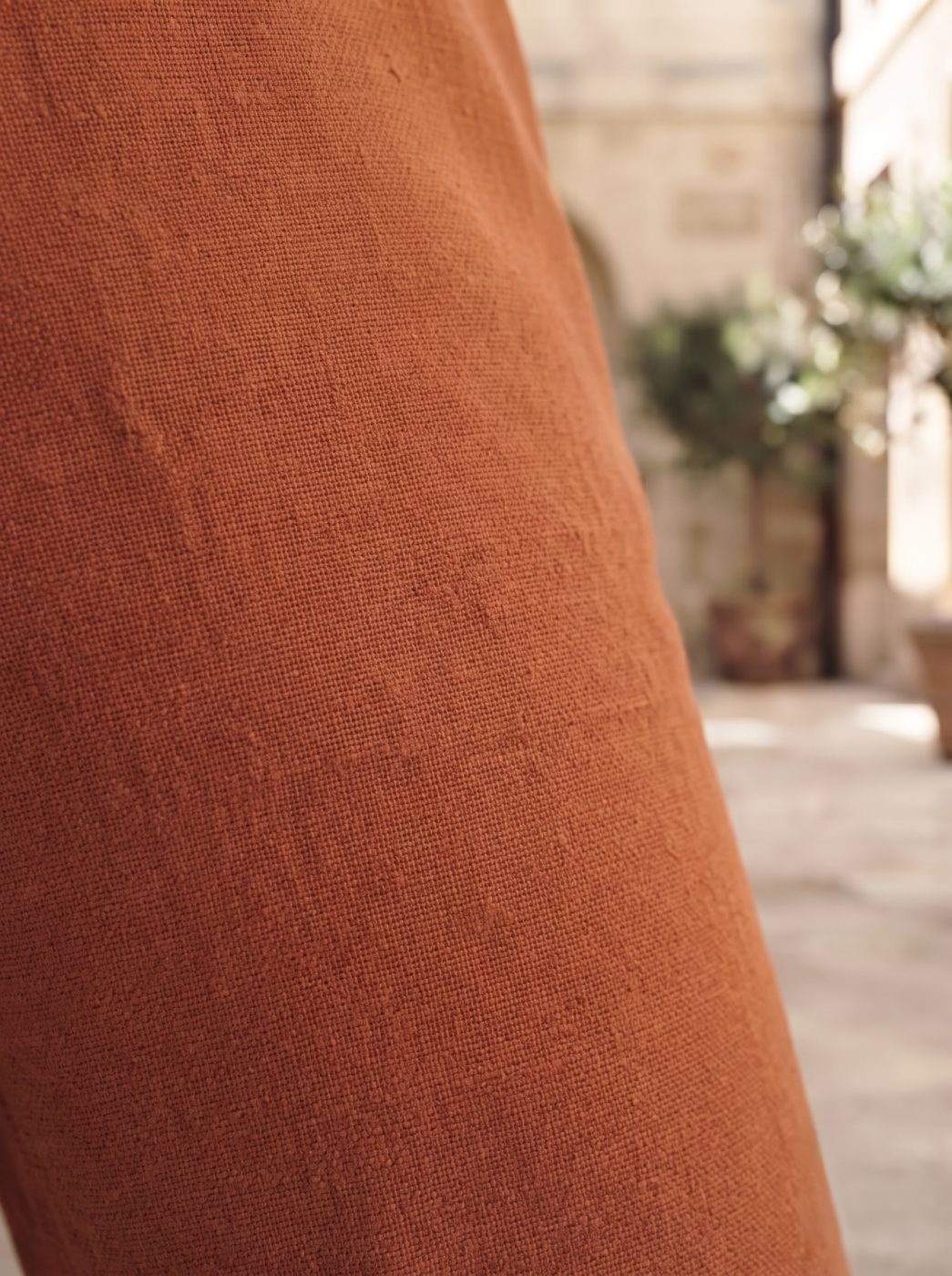 Capri Resort Wrap-Waist Trouser, Burnt Rust, texture view in Burnt Rust