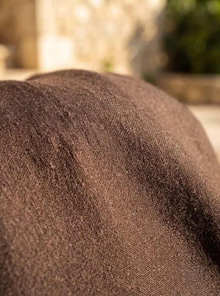 Bemount Dark Espresso Linen Trouser, texture view in Dark Espresso