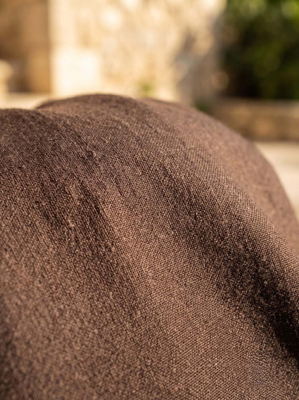 Dark Espresso Linen Trouser, texture view in Dark Espresso